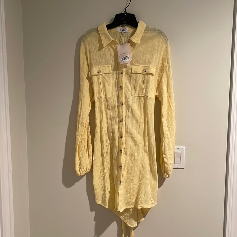 NWT Sabo Shirt Dress.  Small. Pale yellow with a tie in the back.